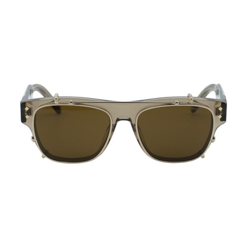 Dior Eyeglasses Square Full Rim, Shiny Brown Frame and Clear Blue Light Block with Magnetic Clip-On Brown Lens CDDIAMONDOS10I64BB