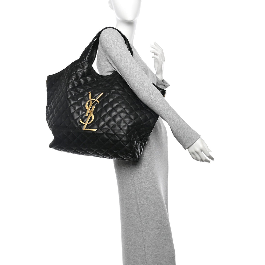 Lambskin Quilted Maxi Icare Shopping Tote Black