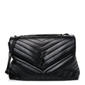 Calfskin Y Quilted Monogram Monochrome Large Loulou Chain Satchel Black
