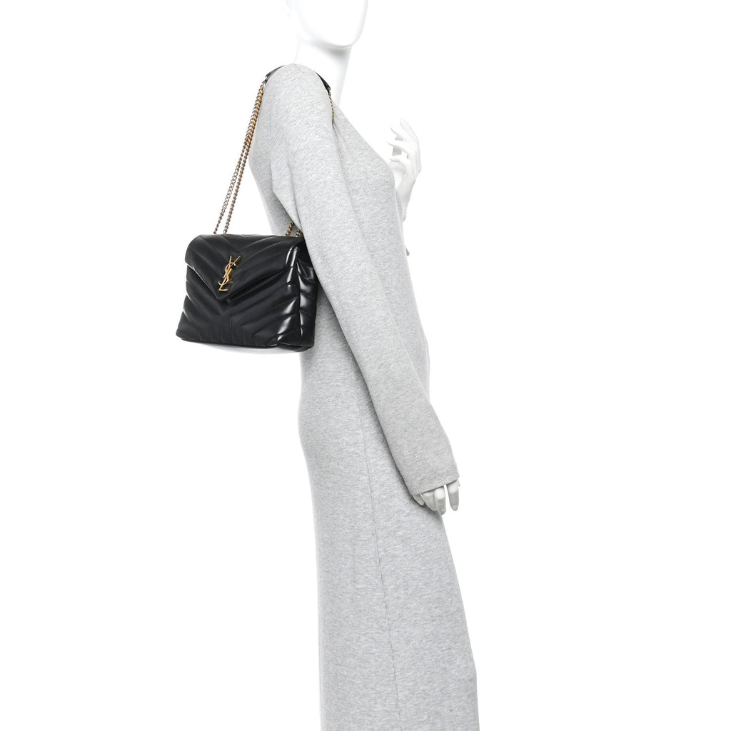 Calfskin Y Quilted Monogram Small Loulou Chain Satchel Black