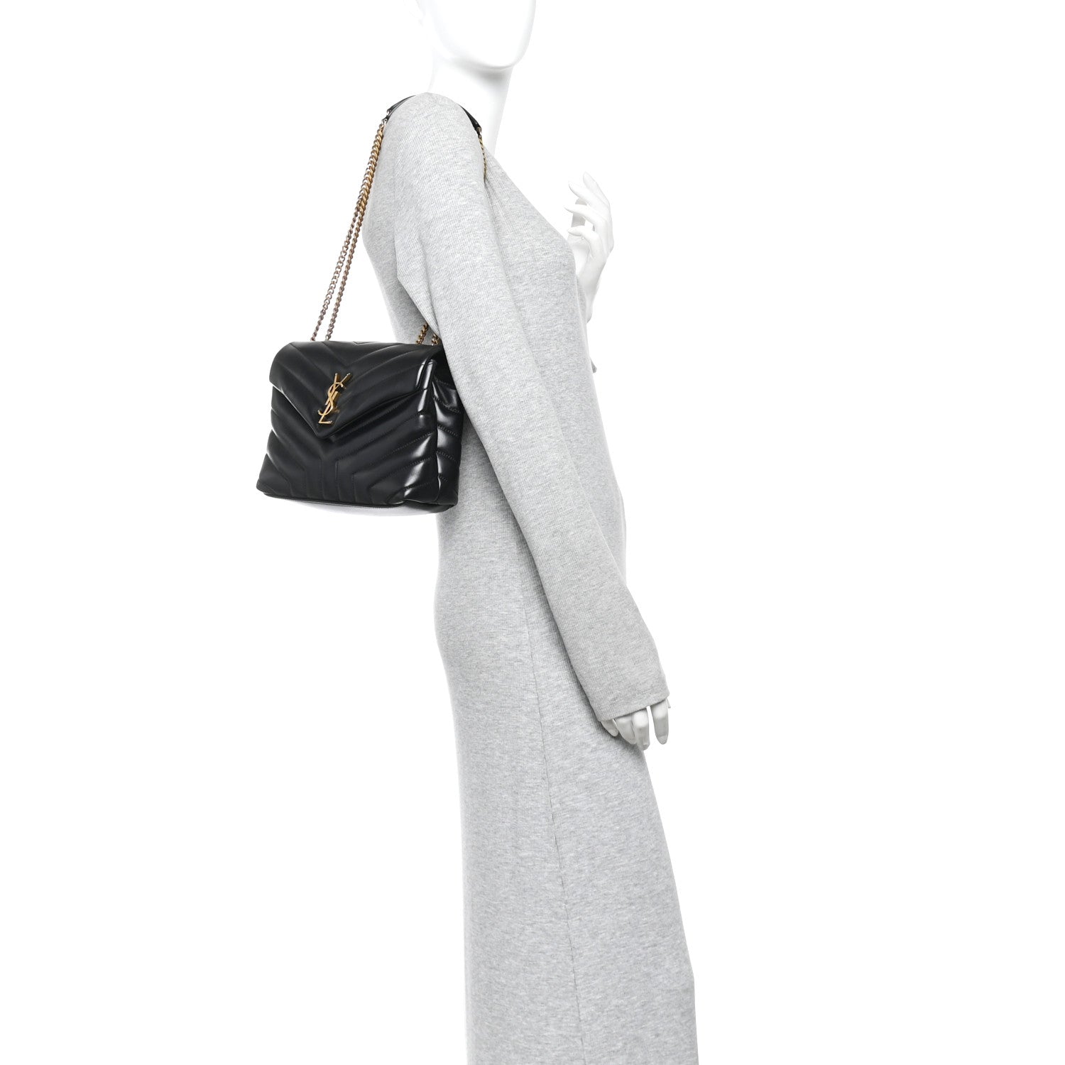 Calfskin Y Quilted Monogram Small Loulou Chain Satchel Black