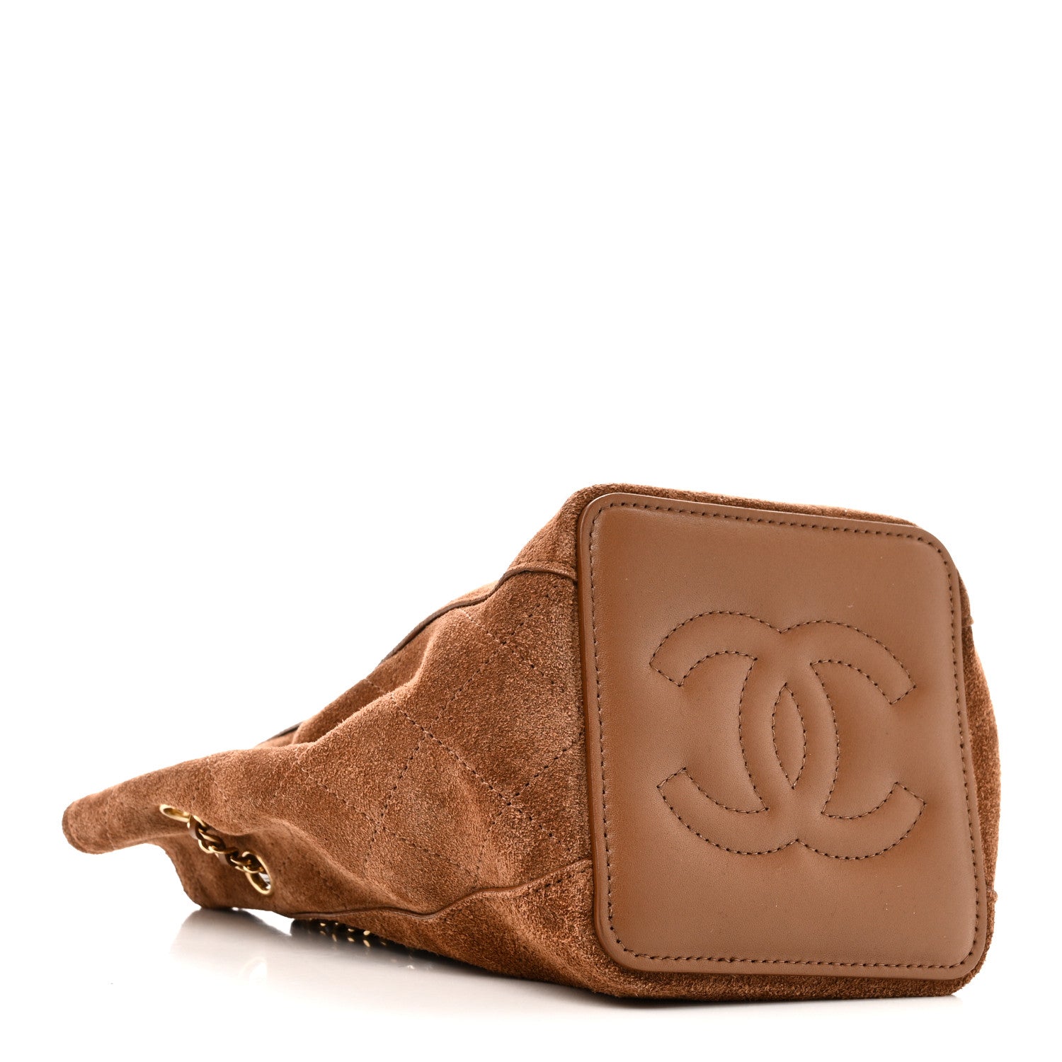 Suede Quilted Bucket Bag With Chain Camel