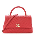 Caviar Chevron Quilted Small Coco Handle Flap Red