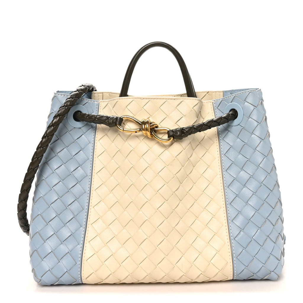 Nappa Intrecciato Medium Andiamo Shoulder Bag Sea Salt Ice Khaki