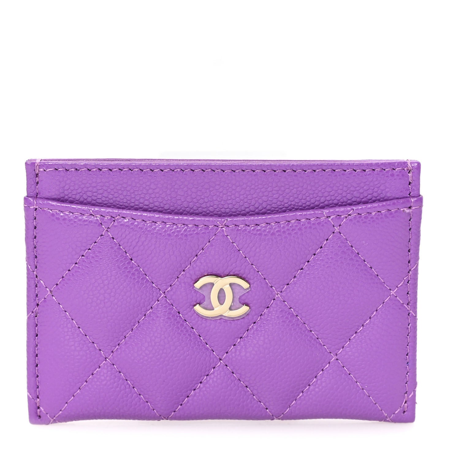 Caviar Quilted Card Holder Purple