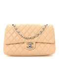 Lambskin Quilted Medium Double Flap Beige