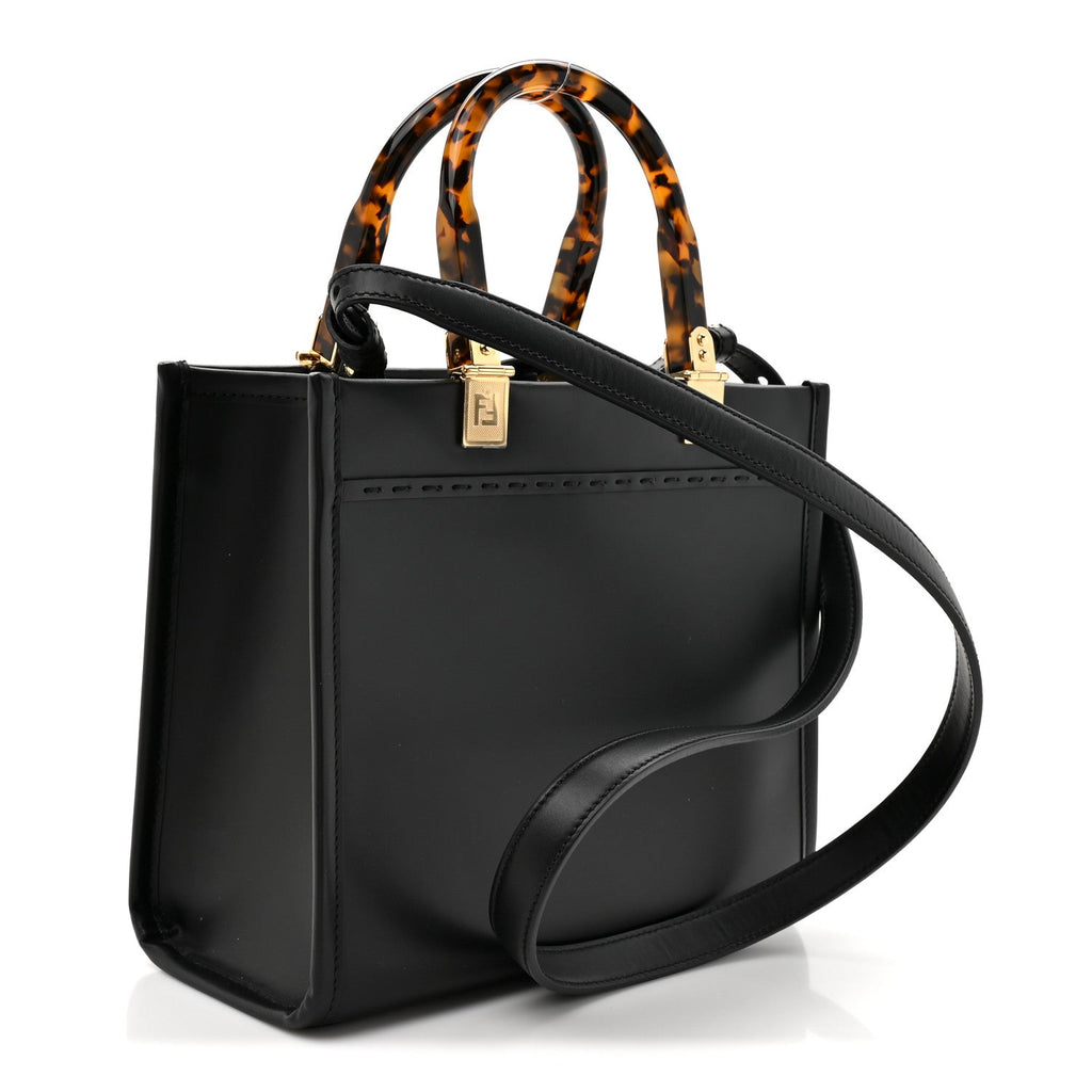 Vitello King Plexiglass Logo Embossed Small Fendi Sunshine Shopper Tote Black