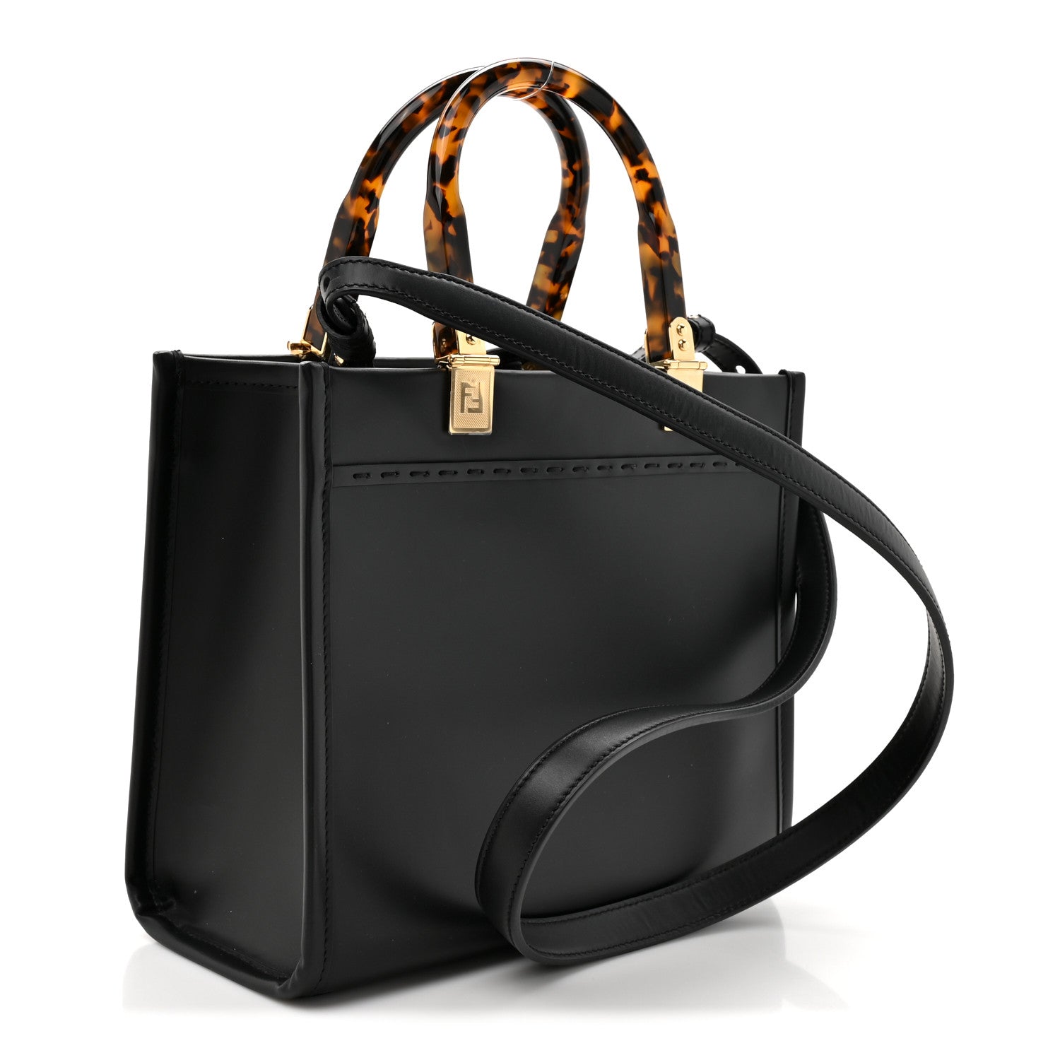 Vitello King Plexiglass Logo Embossed Small Fendi Sunshine Shopper Tote Black