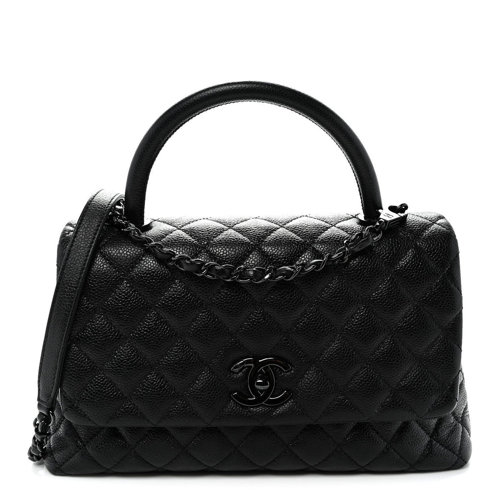 Caviar Quilted Small Coco Handle Flap So Black