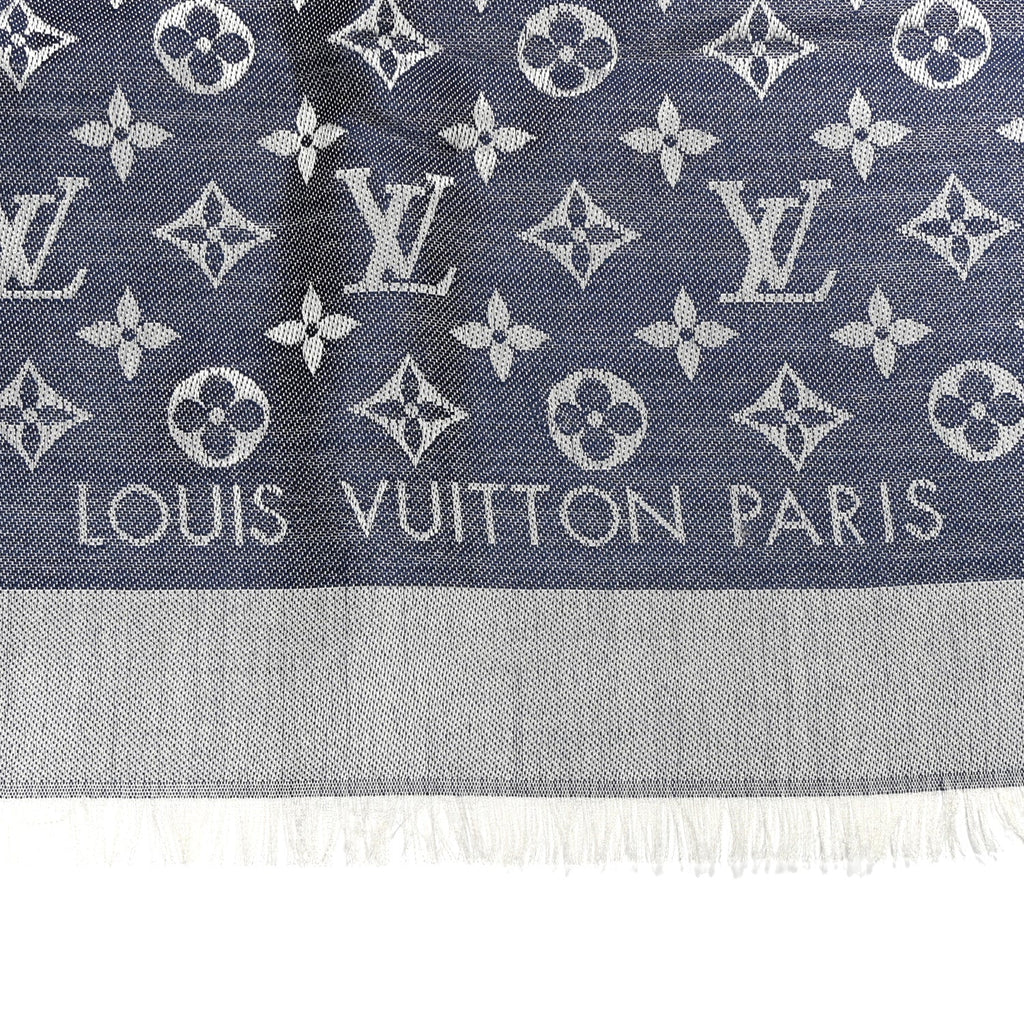Silk Wool Monogram Denim Shawl Blue
