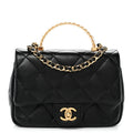 Lambskin Resin Quilted Top Handle Flap Black