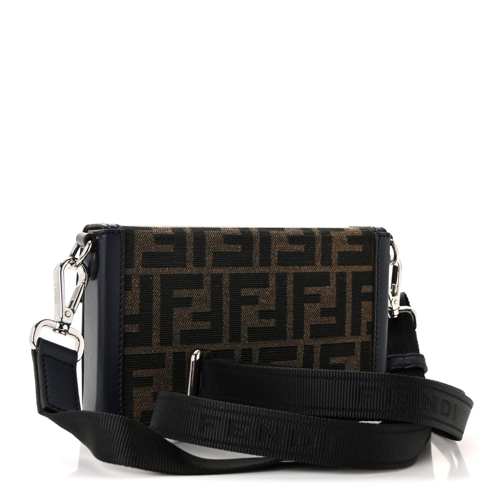 Recycled Fabric Jacquard Vitello King FF 1974 Baguette Soft Trunk Phone Pouch Tobacco Moro Notte