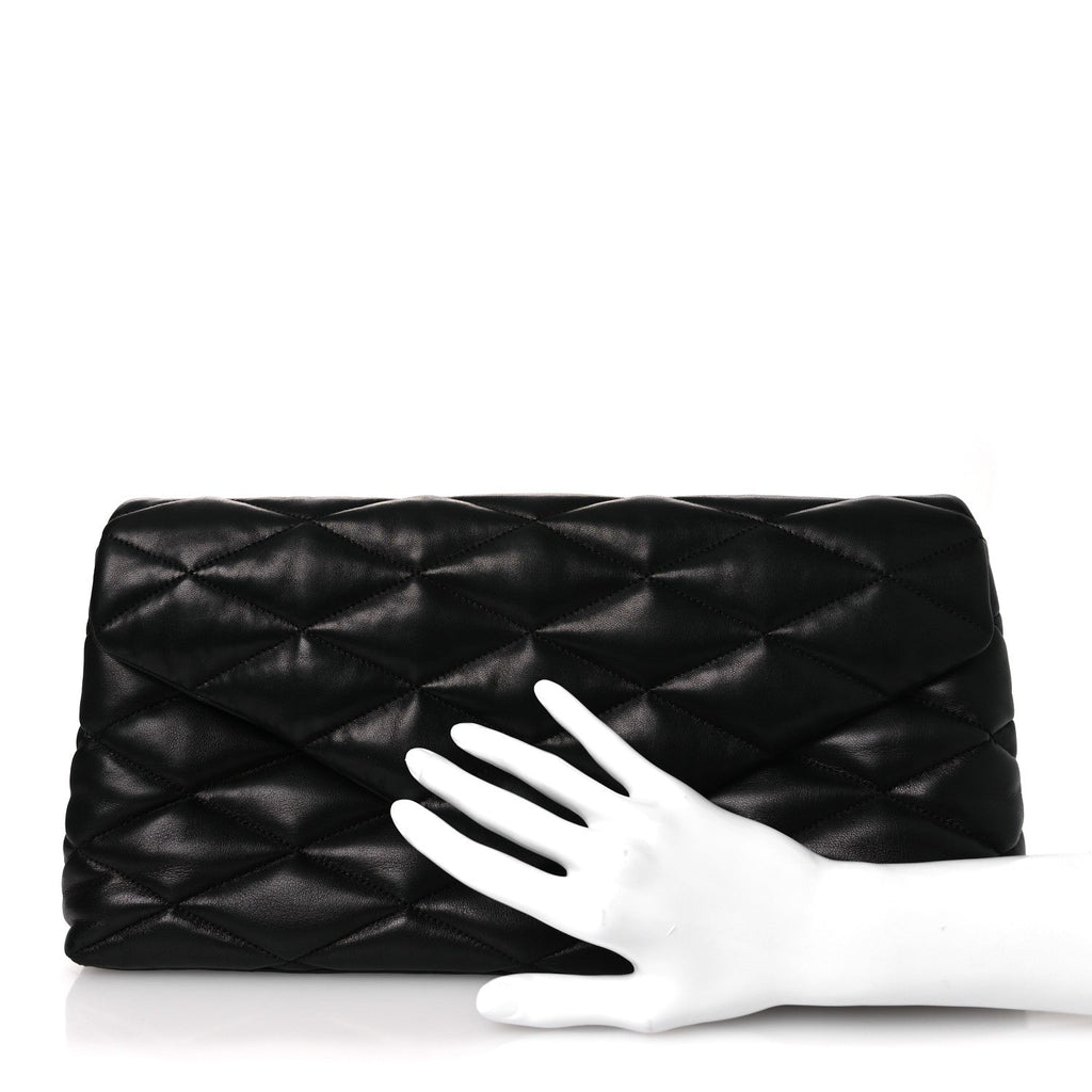 Lambskin Quilted Sade Puffer Envelope Clutch Black