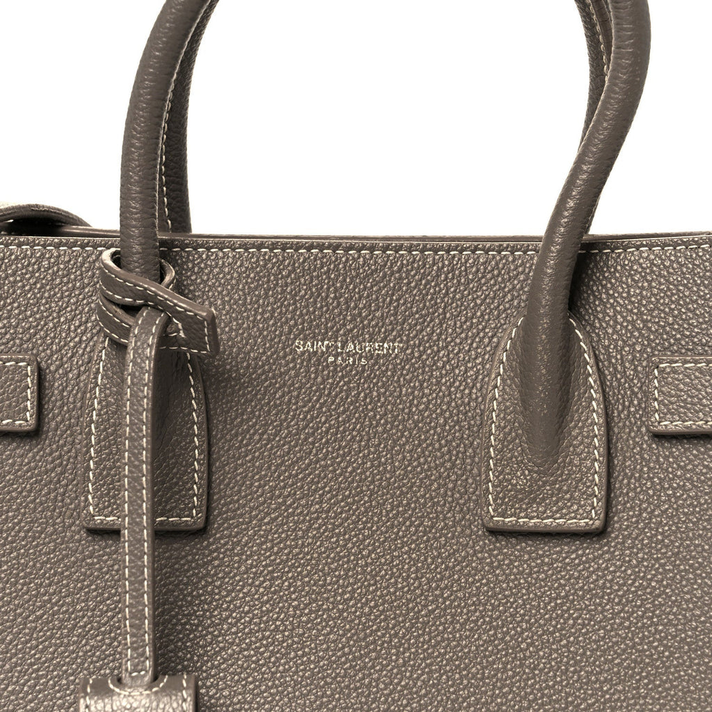 Grained Calfskin Topstich Baby Sac De Jour Grey