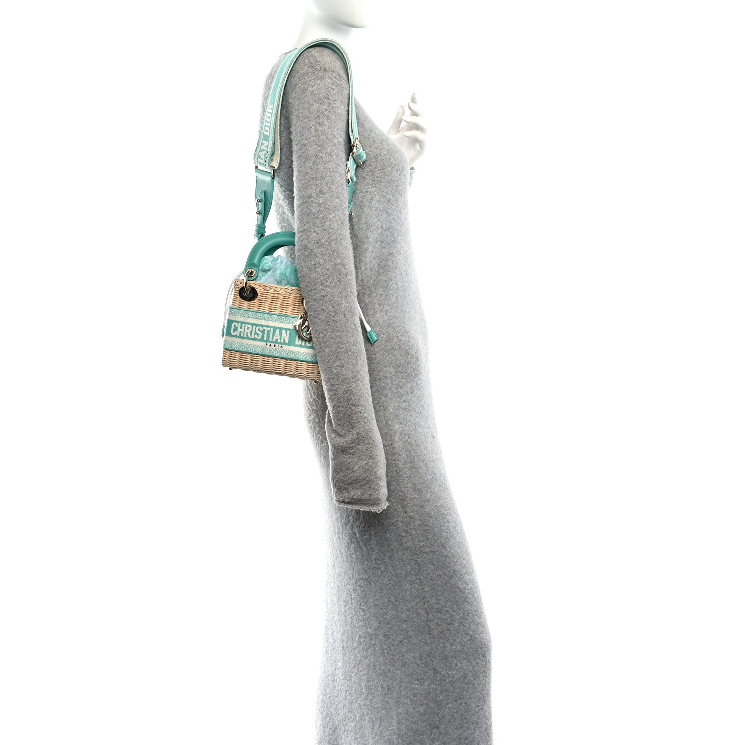 Wicker Oblique Mini Lady Dior Bag Aquamarina