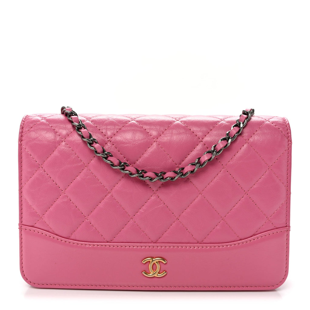 Aged Calfskin Quilted Gabrielle Wallet On Chain WOC Pink