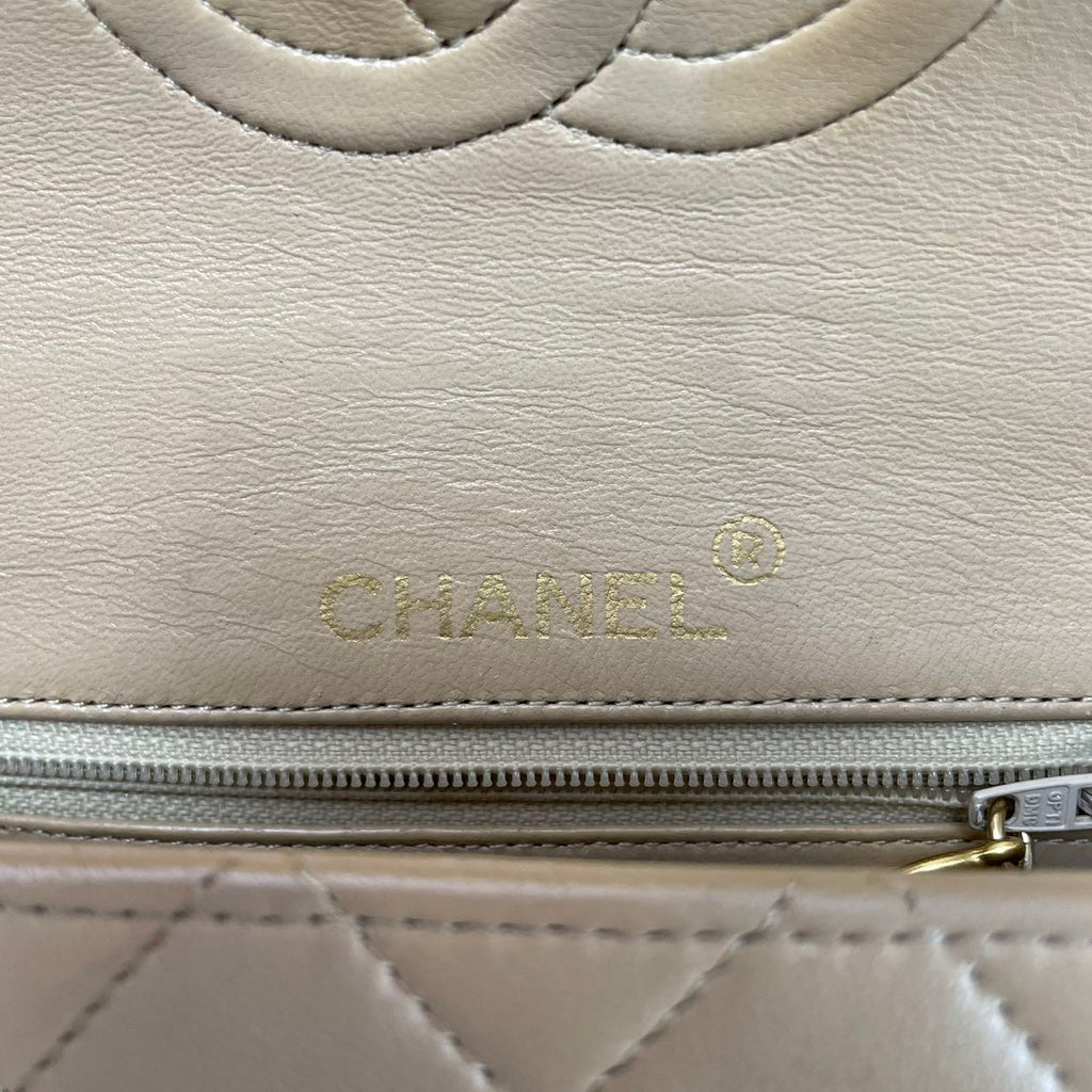 Chanel Vintage Classic Two Tone Mini Square Flap Lamb Beige 1991