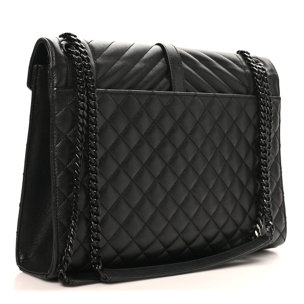 Grain De Poudre Textured Mixed Matelasse Large Triquilt Monogram Monochrome Satchel Black