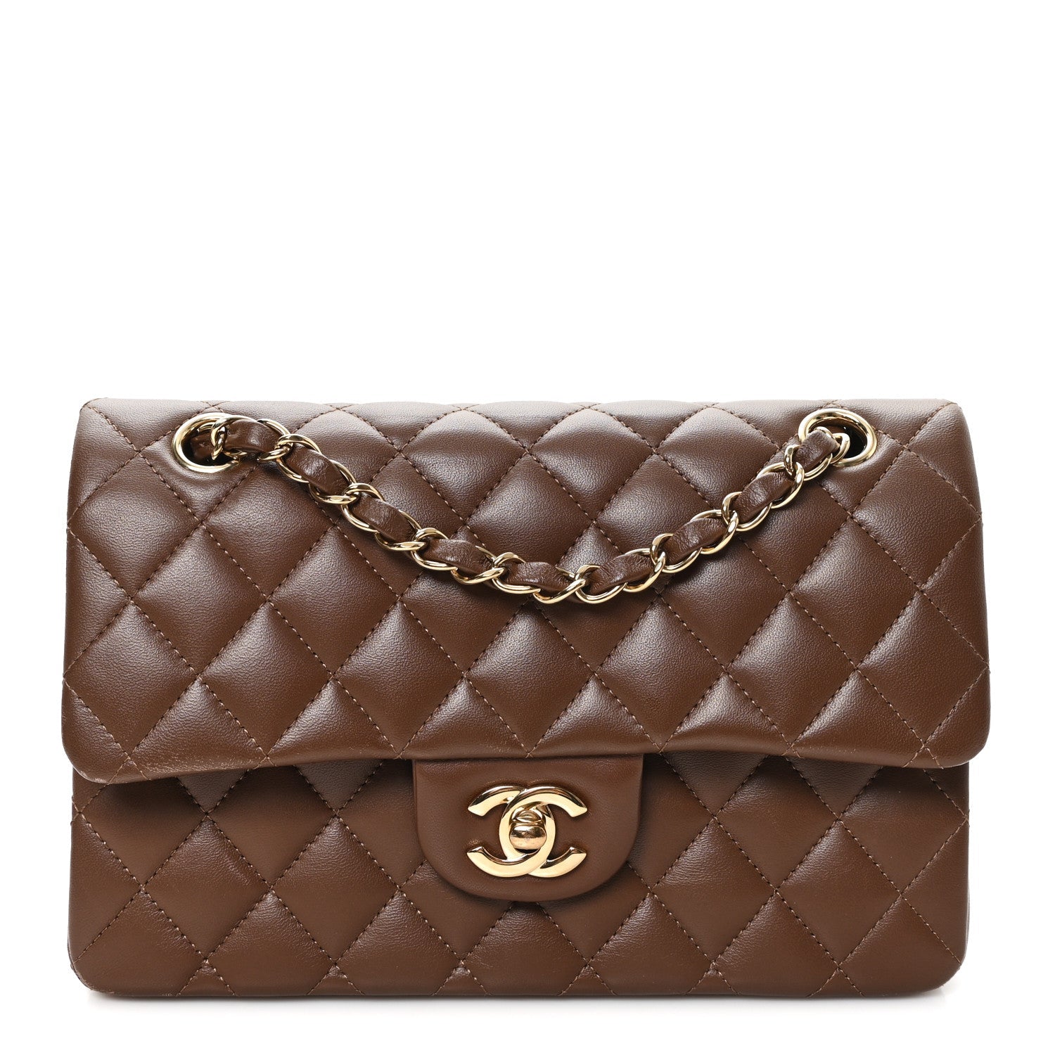 Lambskin Quilted Small Double Flap Dark Brown