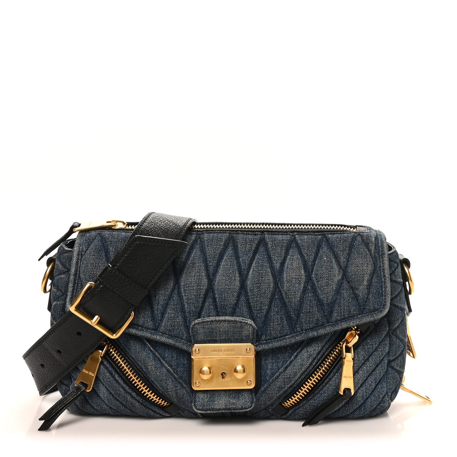 Denim Matelasse Biker Shoulder Bag Avio