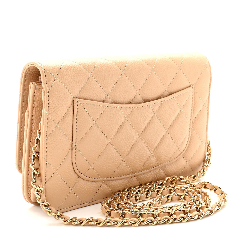 Caviar Quilted Wallet on Chain WOC Beige