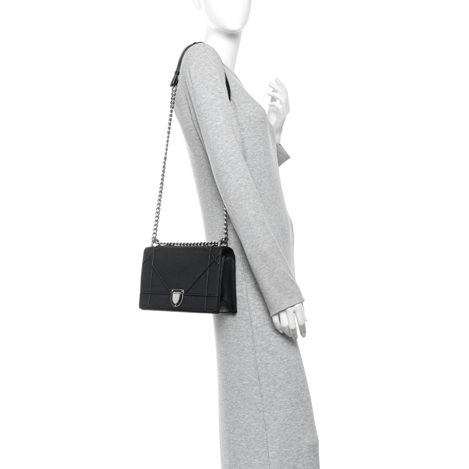 Grained Calfskin Medium Diorama Flap Bag Black