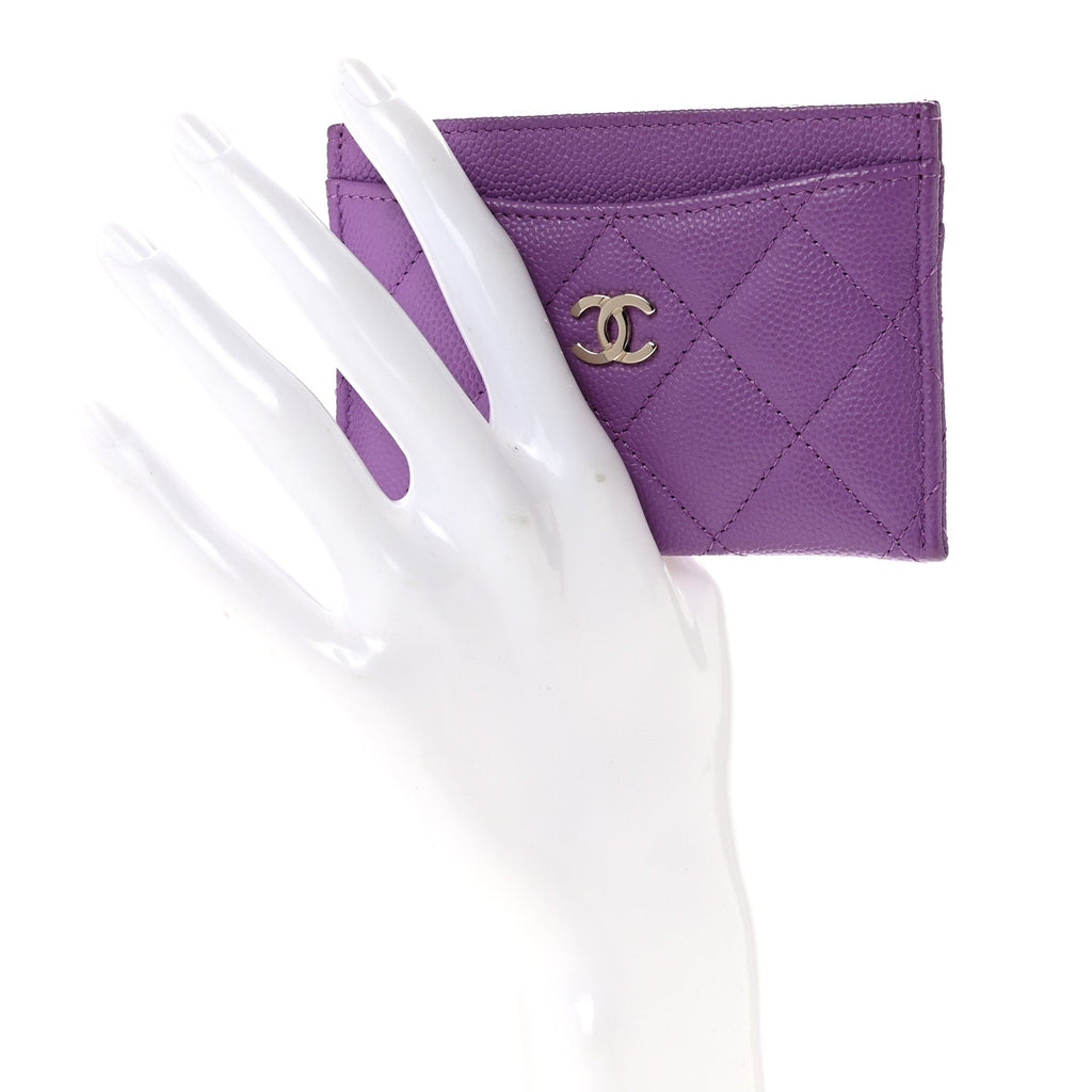 Caviar Quilted Card Holder Purple