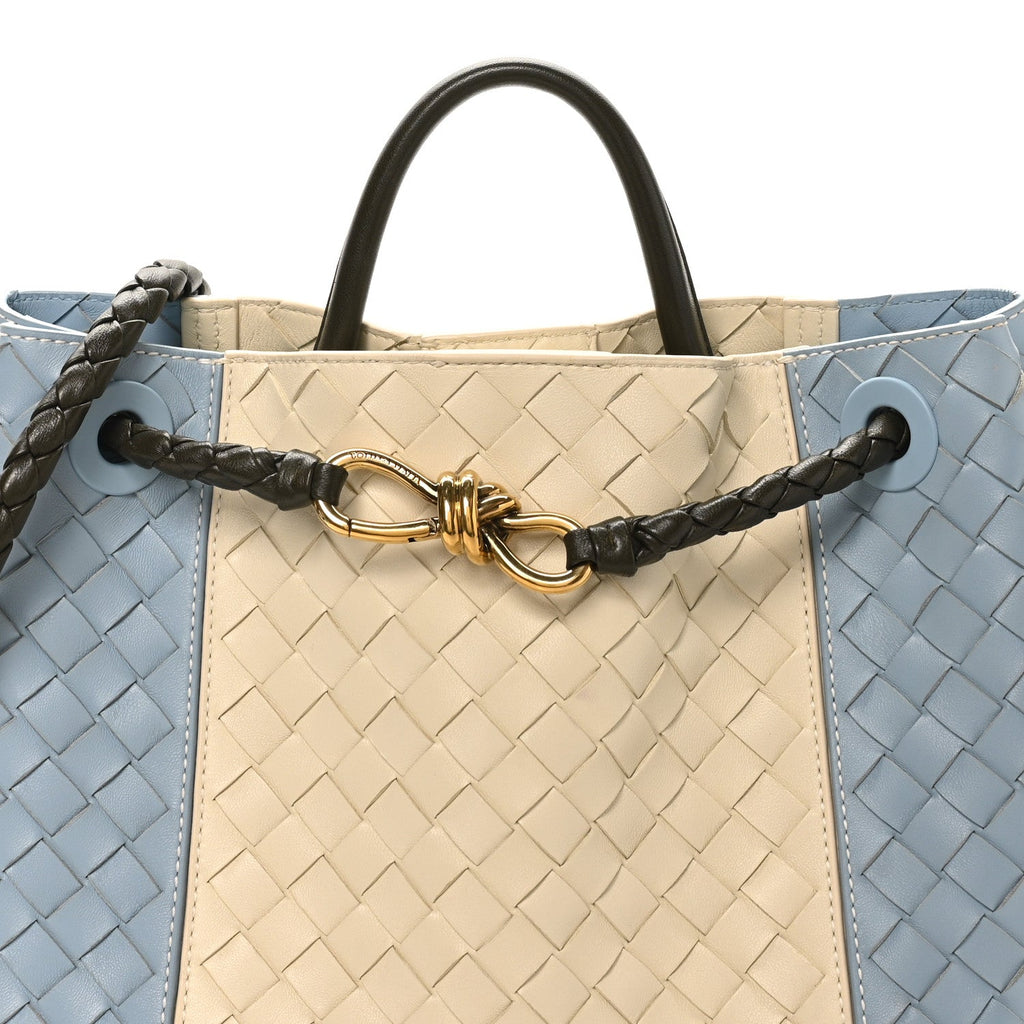 Nappa Intrecciato Medium Andiamo Shoulder Bag Sea Salt Ice Khaki