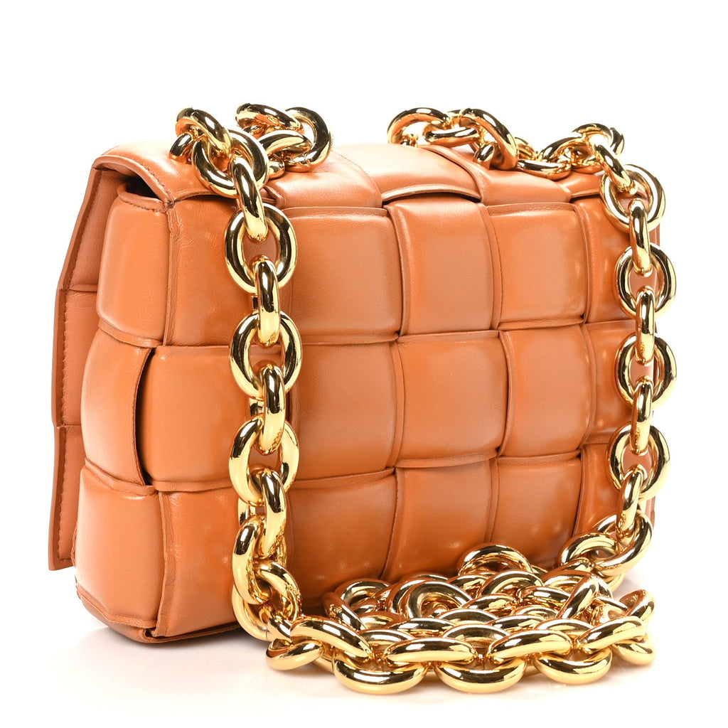 Lambskin Maxi Intreccio Padded Chain Cassette Crossbody Bag Clay