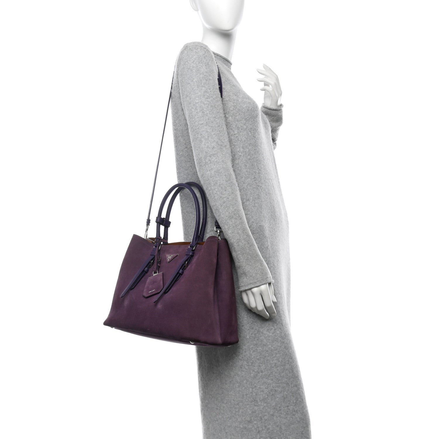 Scamosciato Suede Medium Double Handle Tote Uva Nocciolo