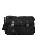 Tessuto Nylon Saffiano Double Buckle Messenger Shoulder Bag Black