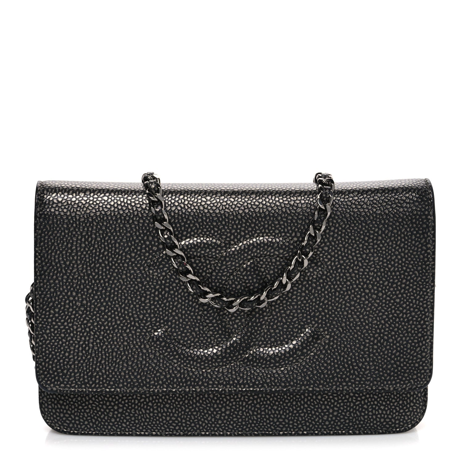 Metallic Caviar Timeless CC Wallet On Chain WOC Grey