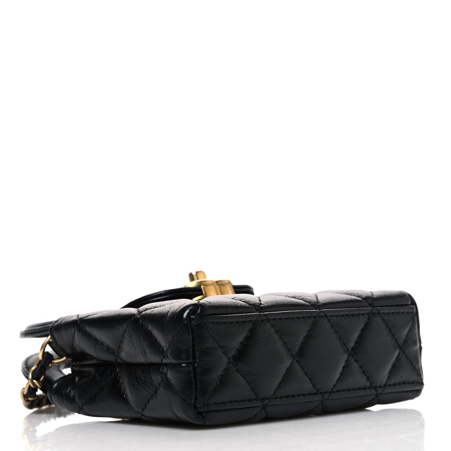 Shiny Aged Calfskin Quilted Mini Nano Kelly Shopper Black