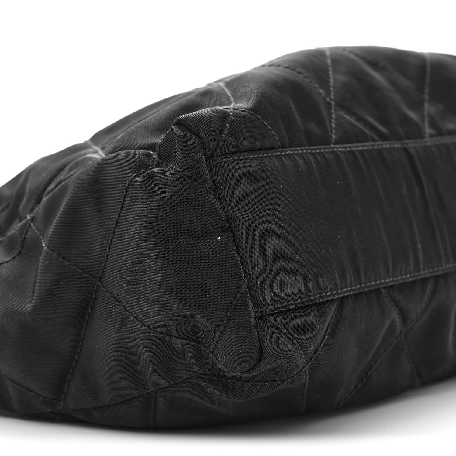 Nylon Tessuto Impuntu Quilted Flap Shoulder Bag Black