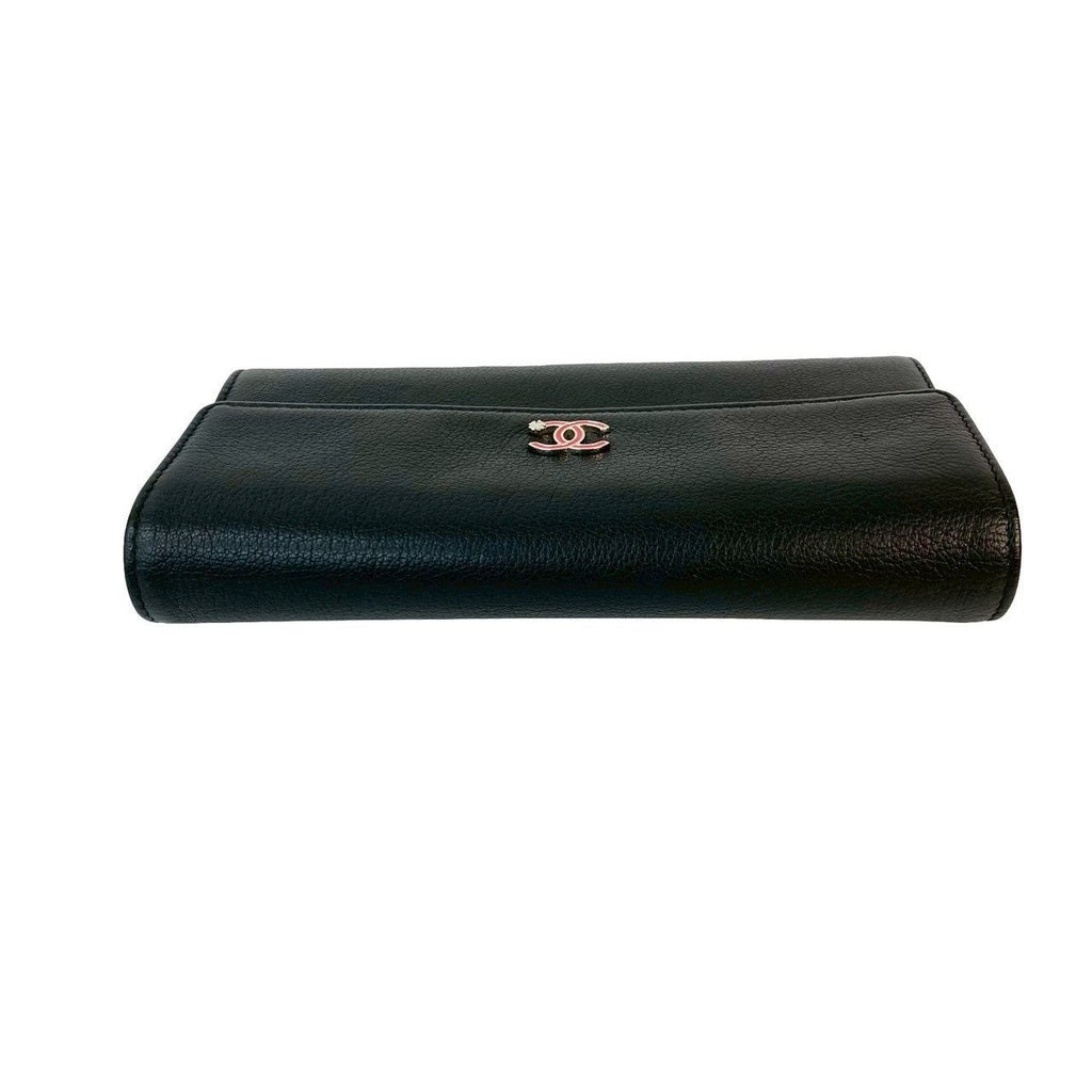 Chanel Coco Mark Clover Motif Leather Long Wallet