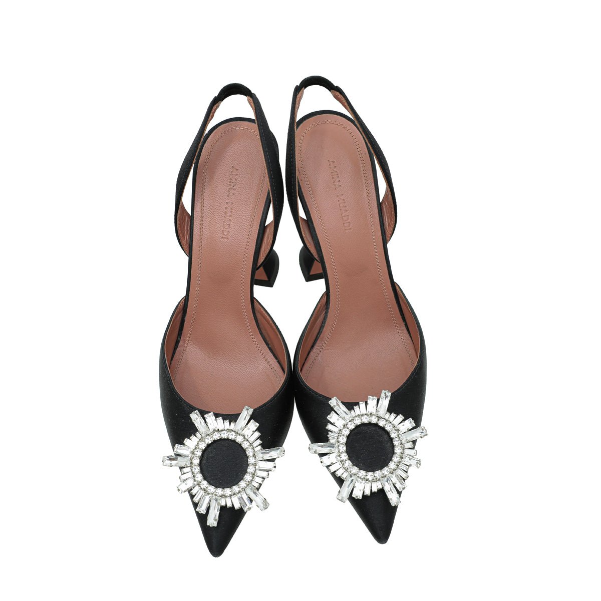 Amina Muaddi Black Satin Begum Slingback 37.5