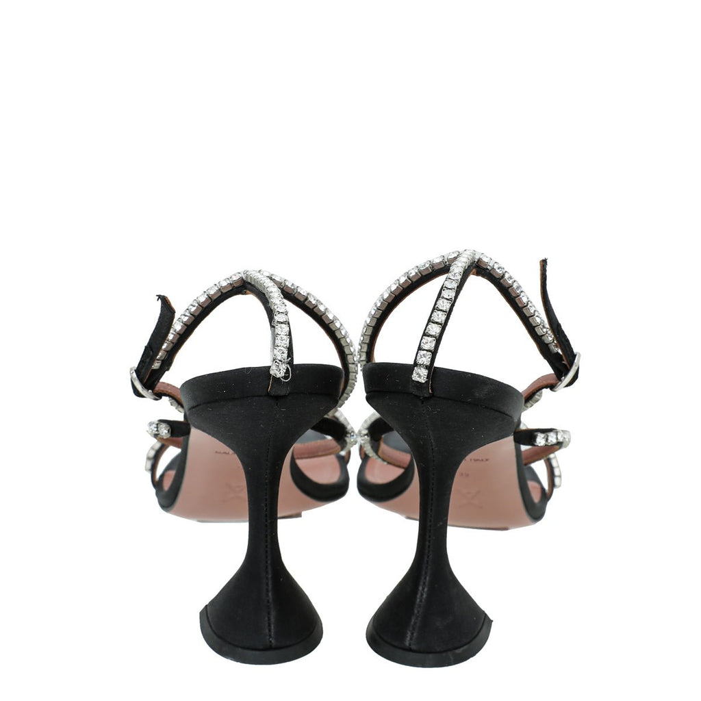 Amina Muaddi Black Satin Gilda 95 Embellished Sandal 39