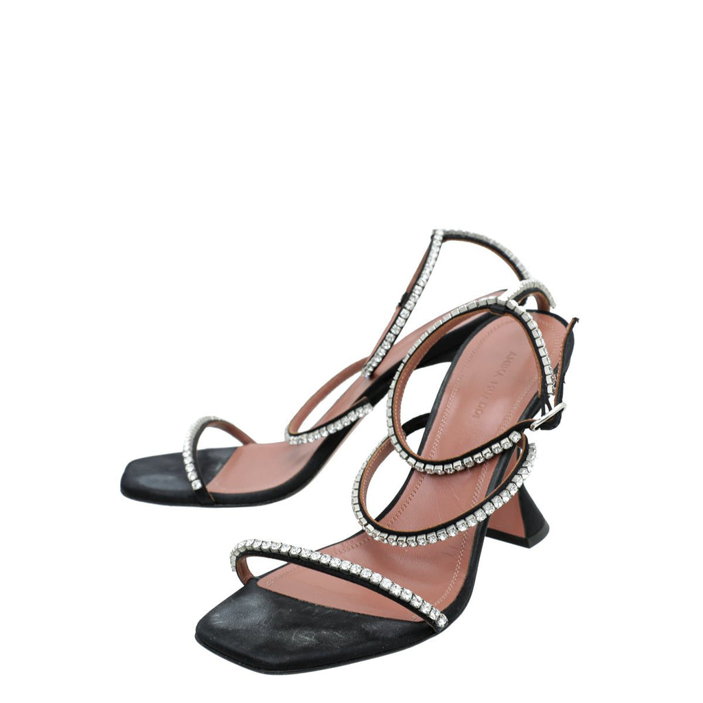 Amina Muaddi Black Satin Gilda 95 Embellished Sandal 39