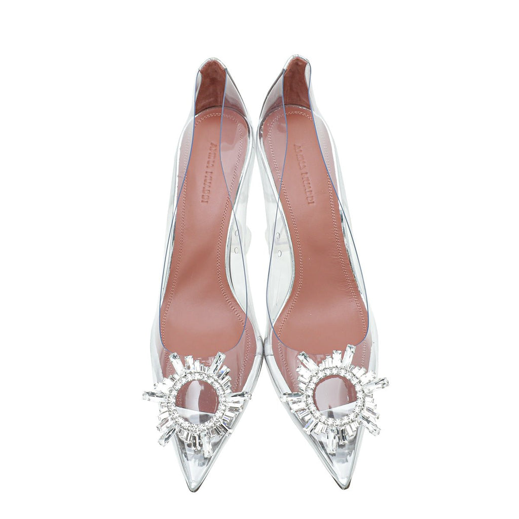 Amina Muaddi White Transparent PVC Begum Glass Pumps 38.5