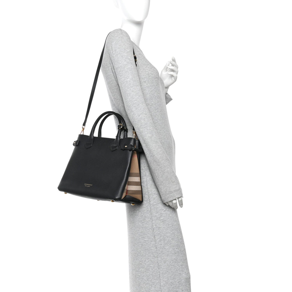 Derby Calfskin House Check Medium Banner Tote Black