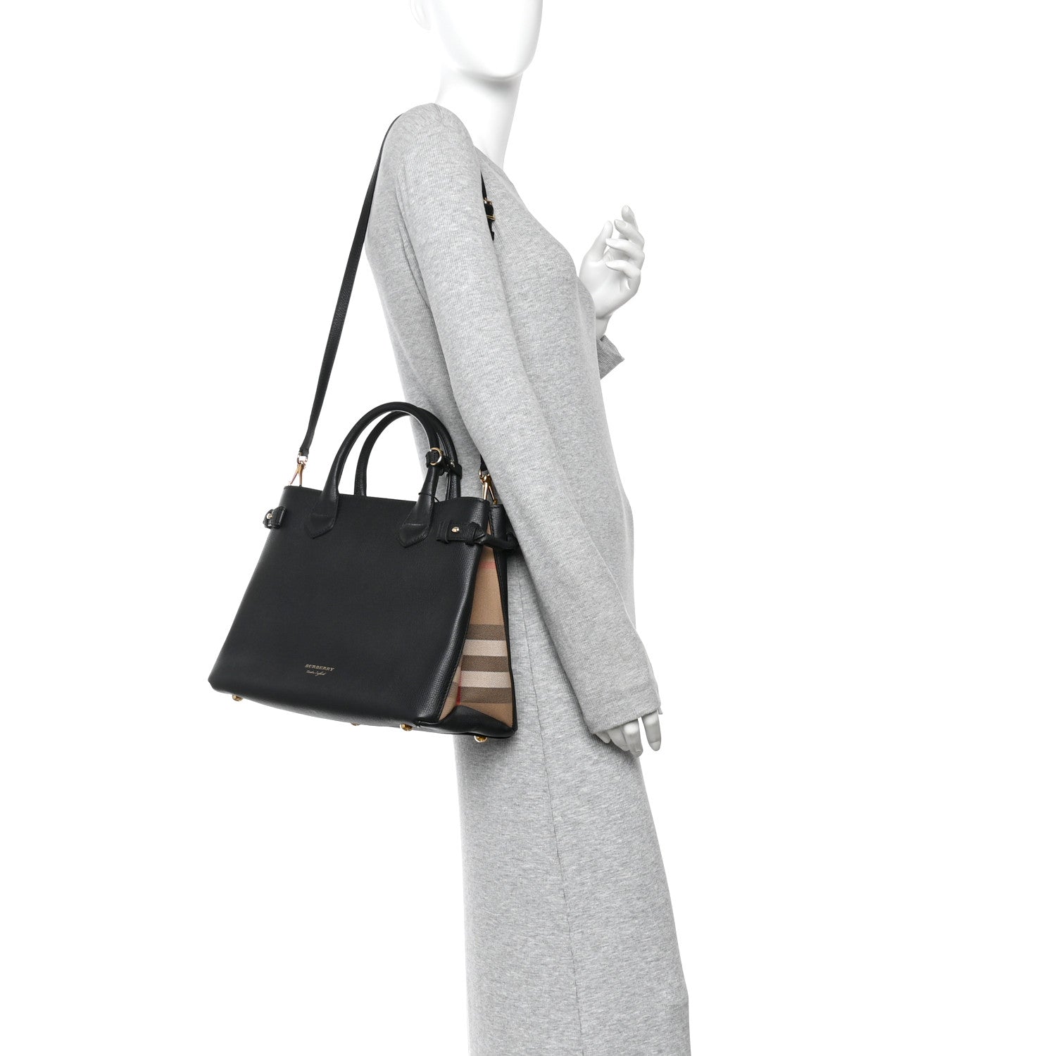 Derby Calfskin House Check Medium Banner Tote Black