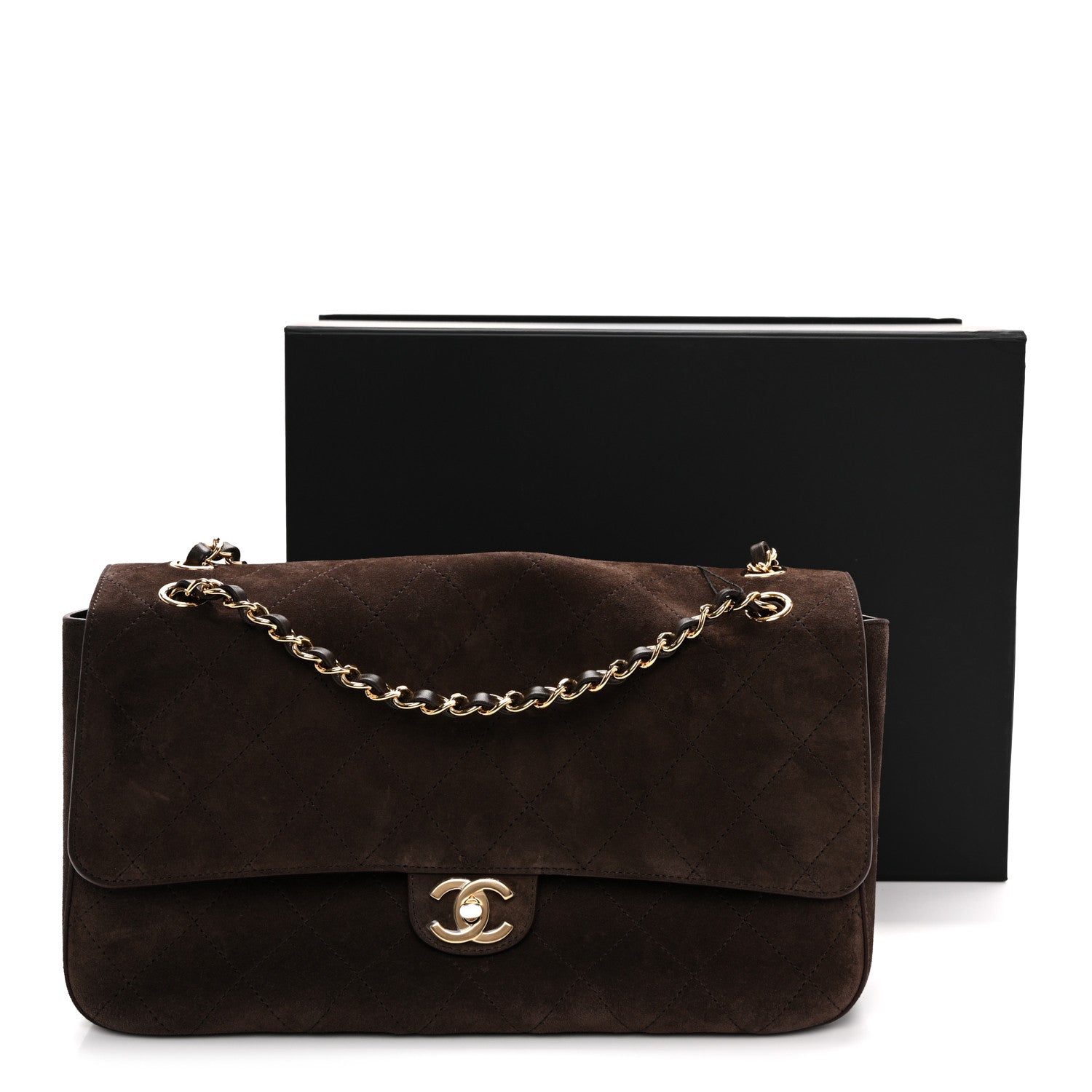 Suede Calfskin Small Souplissimo Maxi Flap Dark Brown