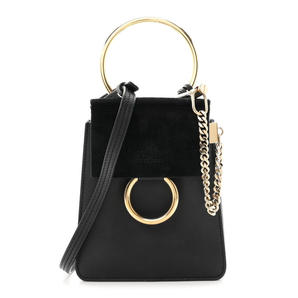 Suede Calfskin Mini Faye Bracelet Bag Black