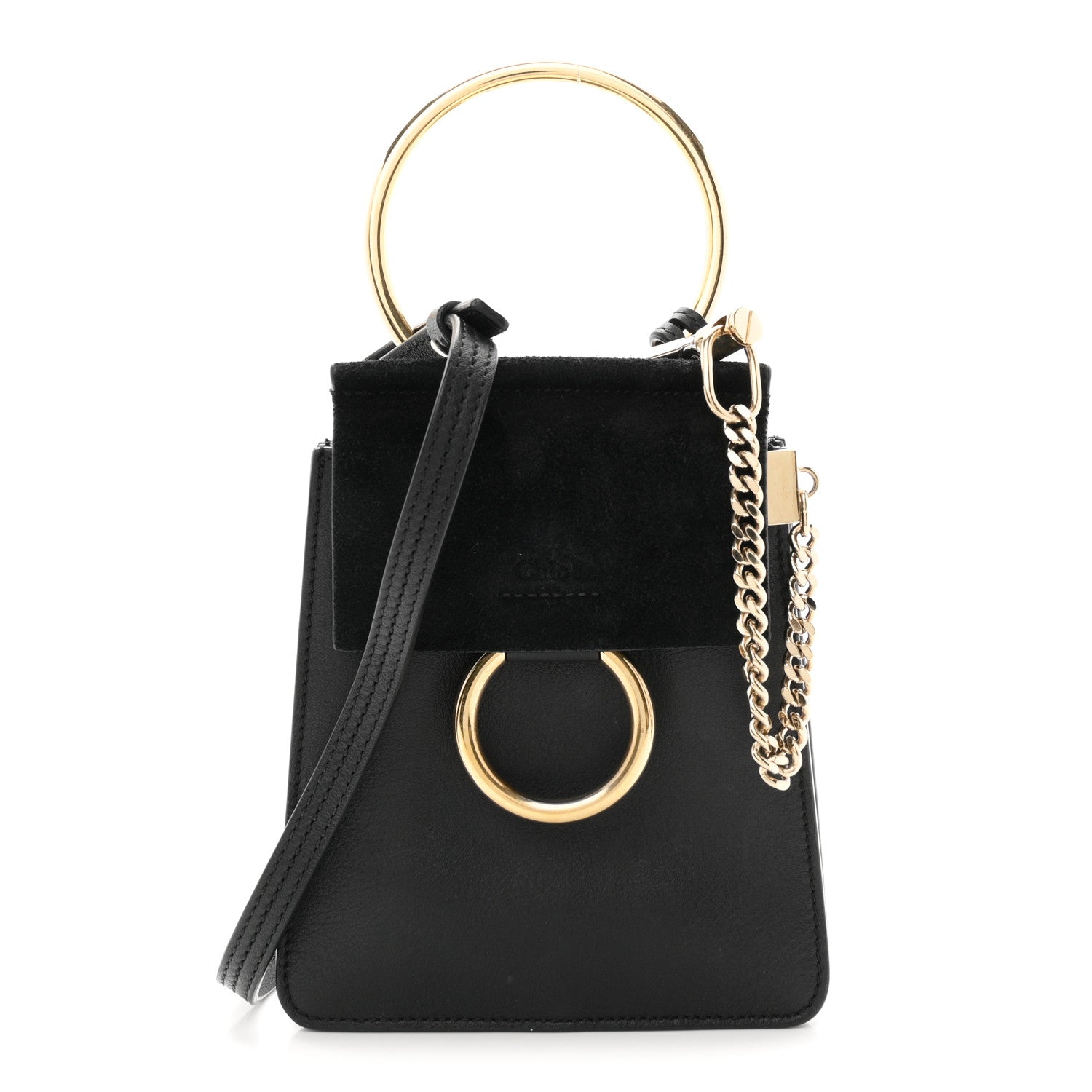 Suede Calfskin Mini Faye Bracelet Bag Black