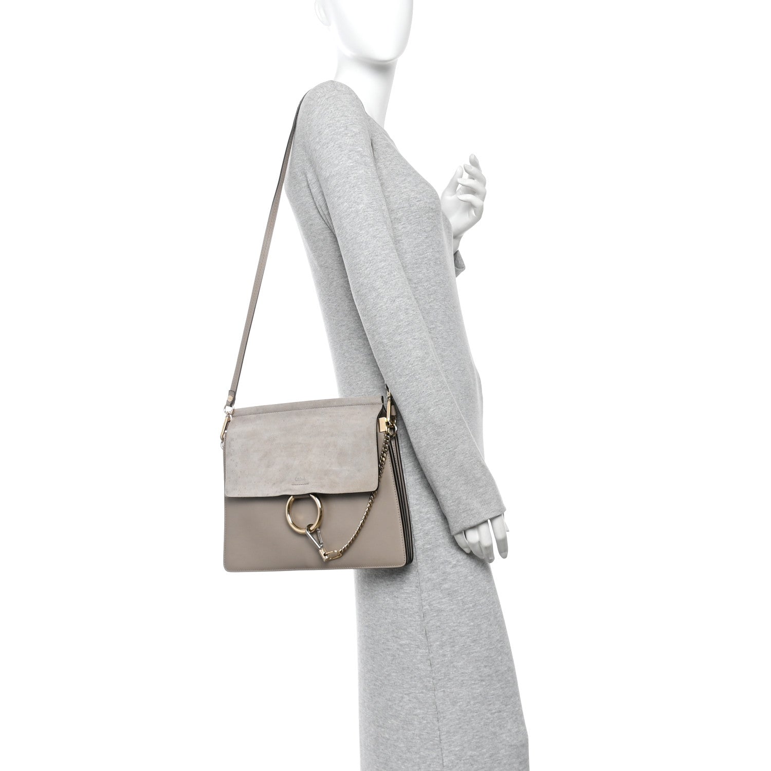 Calfskin Suede Medium Faye Shoulder Bag Motty Grey