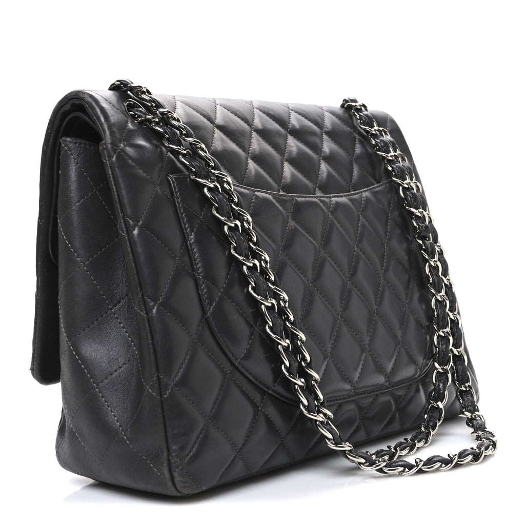 Lambskin Quilted Maxi Double Flap Dark Grey