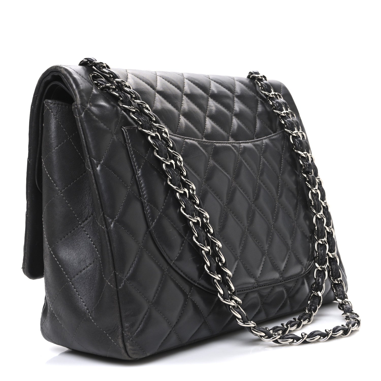 Lambskin Quilted Maxi Double Flap Dark Grey