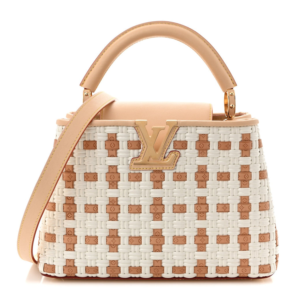 Woven Calfskin Heavenly Capucines BB White Natural