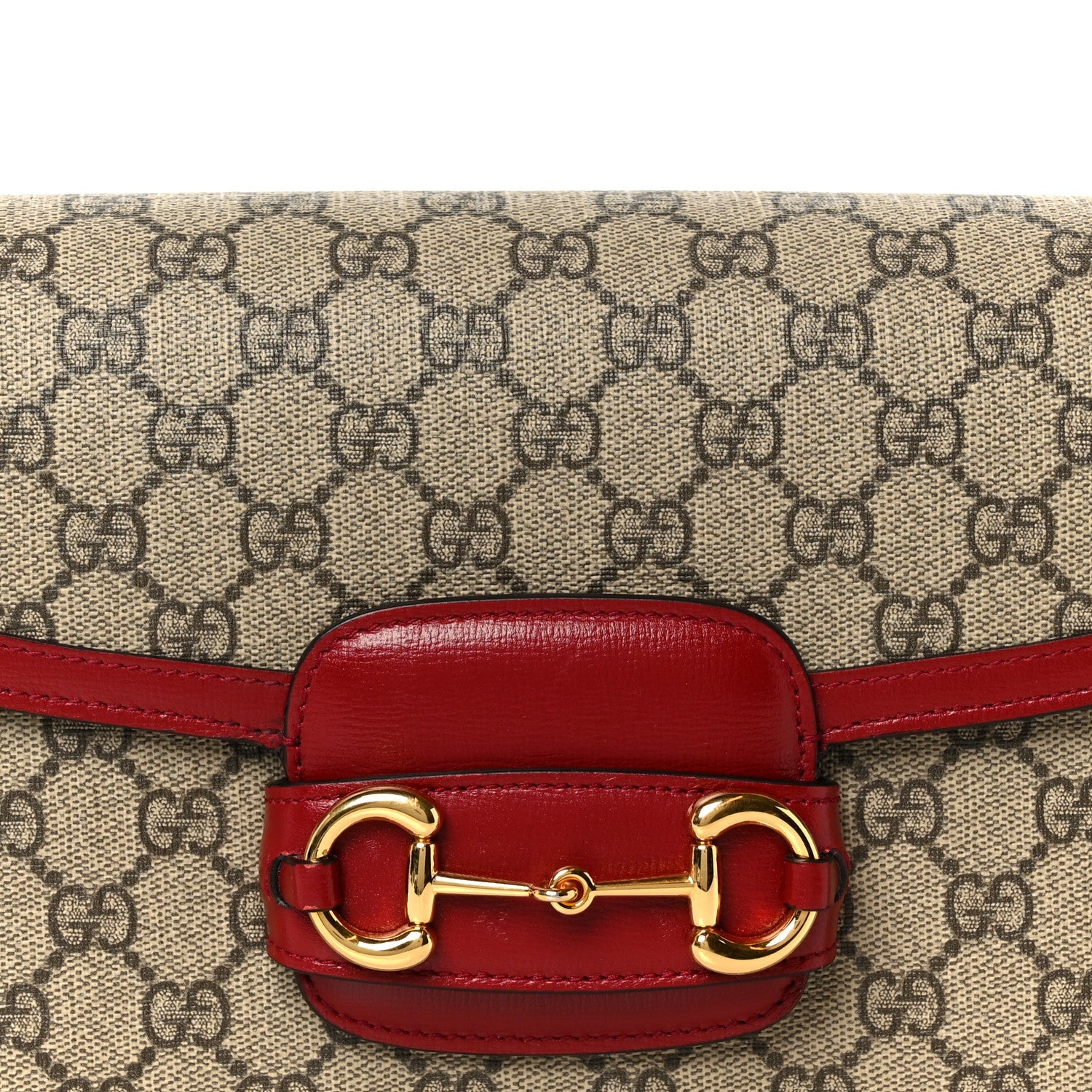 GG Supreme Monogram Azalea Calfskin Horsebit 1955 Shoulder Bag Beige Ebony New Cherry Red