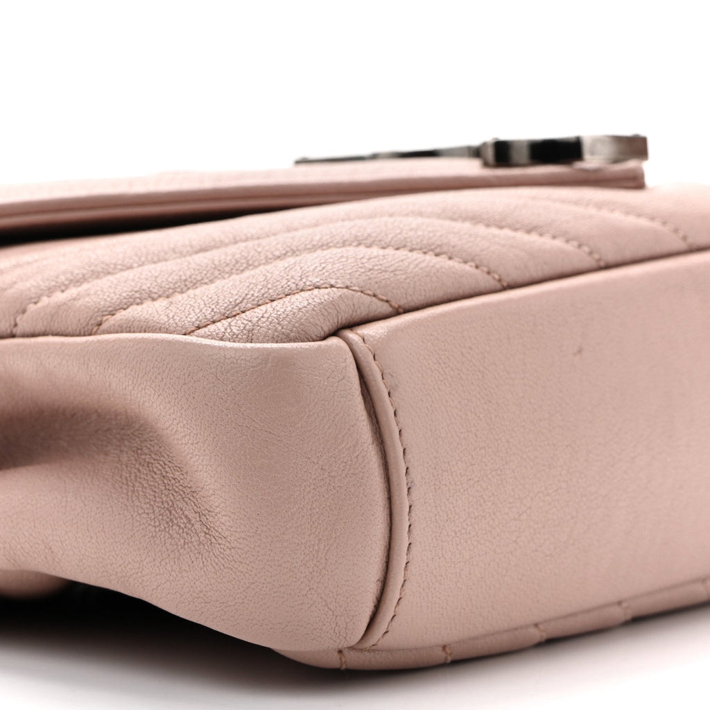 Sheepskin Matelasse Chevron Monogram Medium College Bag Rose Poudre